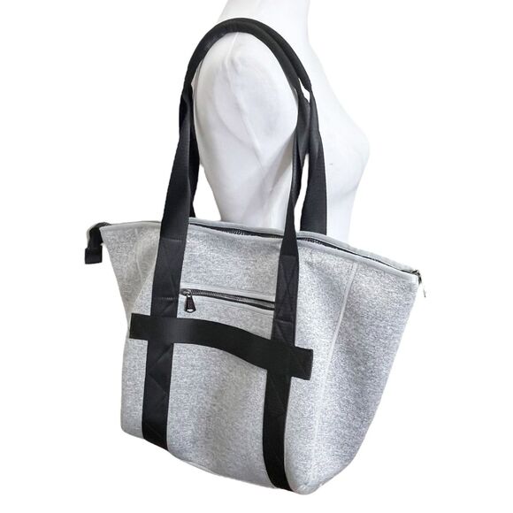 Aimee Kestenberg Capri Tote Bag Large Gray Black Neoprene Travel Shoulder Zip - Picture 2 of 12
